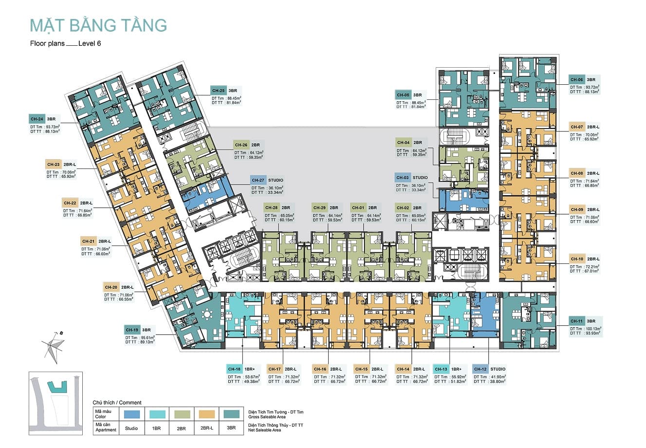 Mặt bằng điển hình tầng khu căn hộ cao cấp Mangala Complex